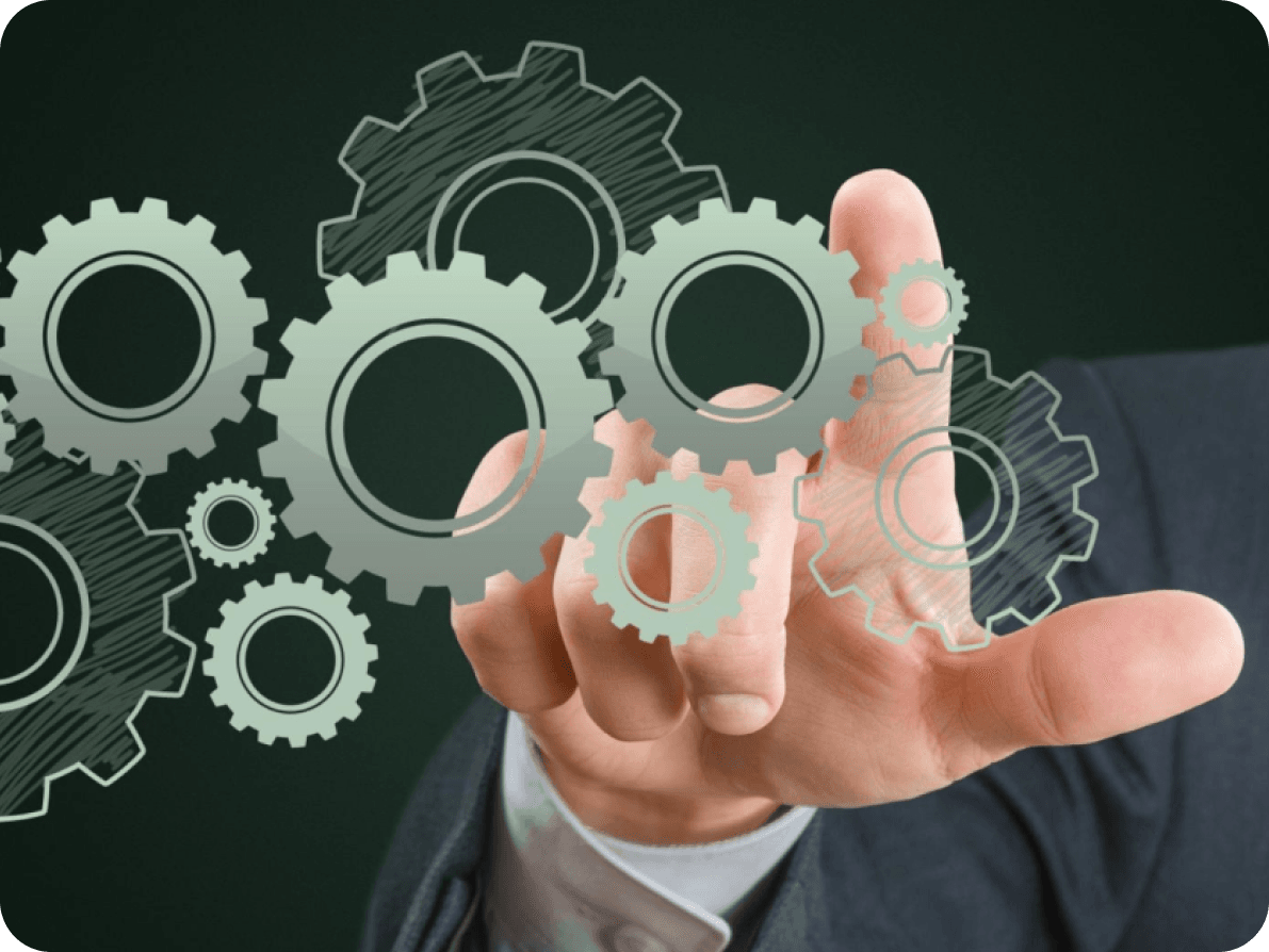 The operate phase of a system, featuring icons of machinery, control panels, and flowcharts, symbolizing active management, efficiency, and operational monitoring