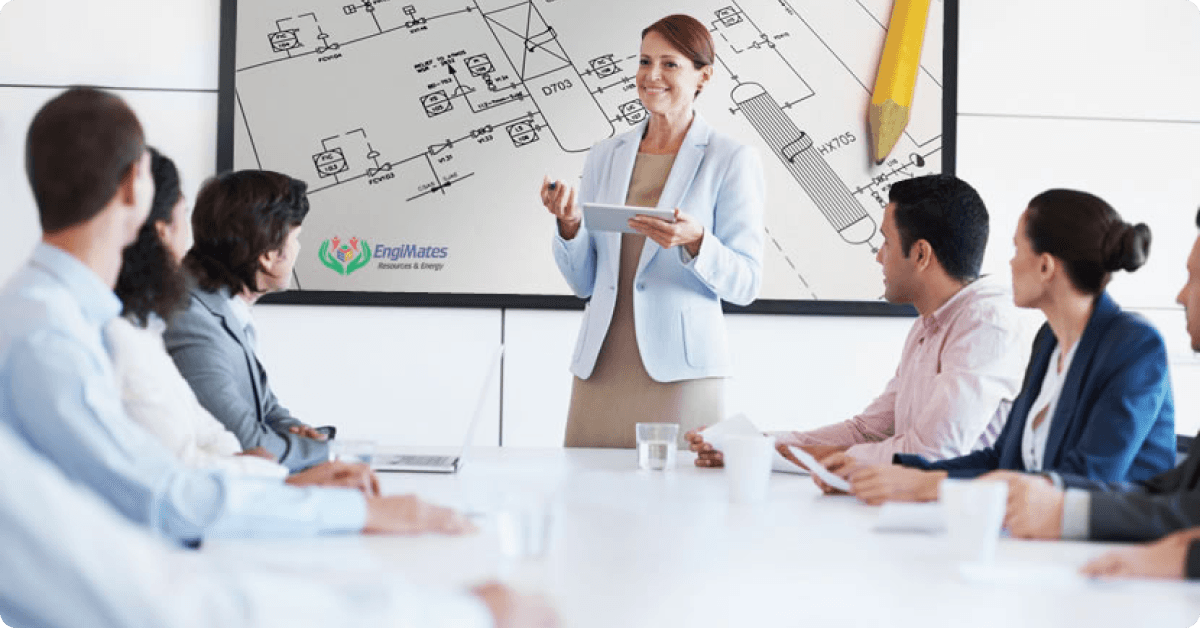 A woman presents to an audience, sharing insights on Technical Safety Services and engaging her listeners effectively